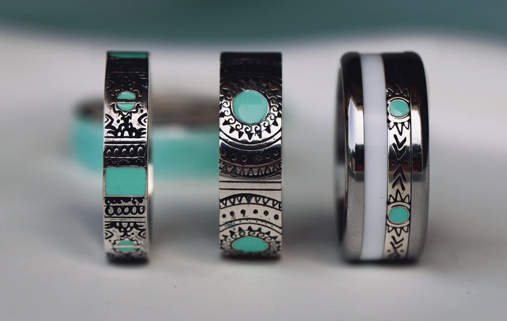 Inner ring (2/3 addon) "Serenity Wave" in oxidised silver with turquoise enaml coating for interchangeable mood ring