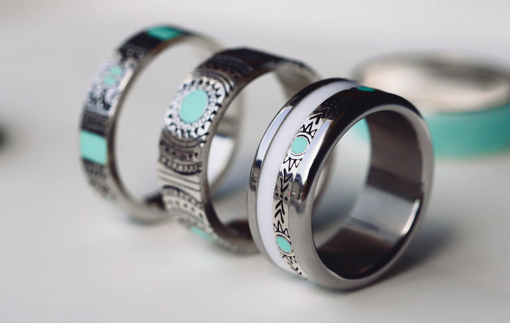 Anneau (medium) "Turquoise Mirage" en argent oxydé avec revêtement en émail turquoise pour bague mood interchangeable