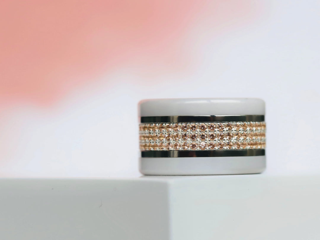 💍 Innenring (2/3 Addon) "Véla Pfirsich" aus 925er Silber mit pfirsichfarbenen Zirkonia Steine besetzt