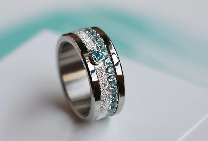 Open Heart - blue 💙Medium 3D center en argent glitter 925 avec zircon bleu pour bague mood interchangeable