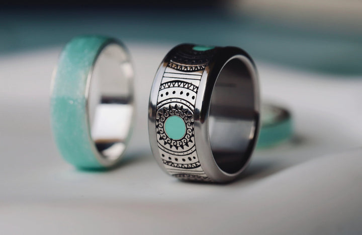 Anneau (addon) "Azur Dream" en argent oxydé avec revêtement en émail turquoise pour bague mood interchangeable