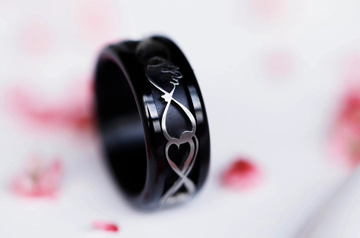 ♾️ Anneau (addon deux tiers) en acier découpé, Amour éternel, de la collection St Valentin 2025 ♾️
