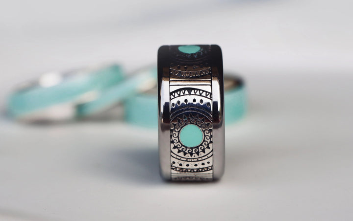 Anneau (addon) "Azur Dream" en argent oxydé avec revêtement en émail turquoise pour bague mood interchangeable