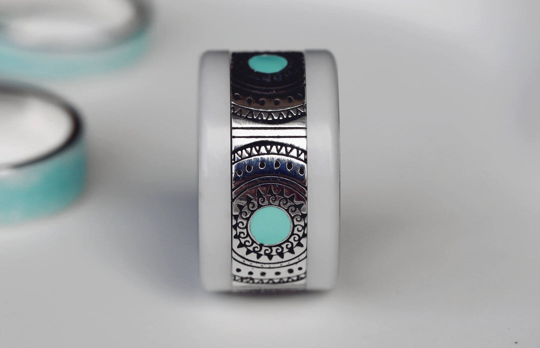 Innenring (Addon) "Azur Dream" aus oxidiertem Silber mit türkisfarbener Emaille-Beschichtung, für den auswechselbaren mood Ring