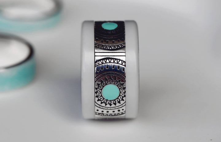 Anneau (addon) "Azur Dream" en argent oxydé avec revêtement en émail turquoise pour bague mood interchangeable