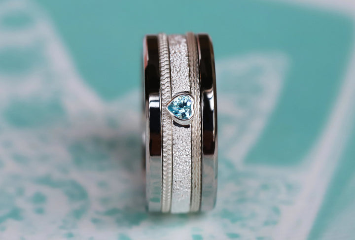 Open Heart - blue 💙Medium 3D center en argent glitter 925 avec zircon bleu pour bague mood interchangeable