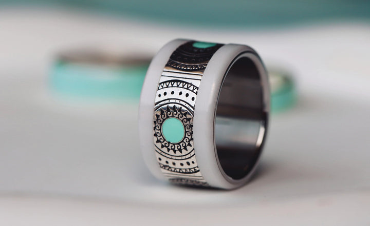 Anneau (addon) "Azur Dream" en argent oxydé avec revêtement en émail turquoise pour bague mood interchangeable