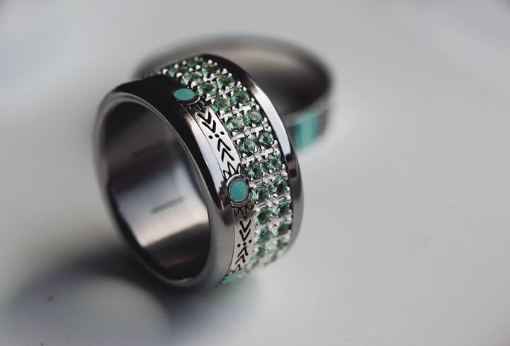 Anneau (medium) "Turquoise Mirage" en argent oxydé avec revêtement en émail turquoise pour bague mood interchangeable