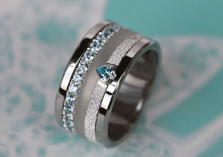 Open Heart - blue 💙Medium 3D center en argent glitter 925 avec zircon bleu pour bague mood interchangeable