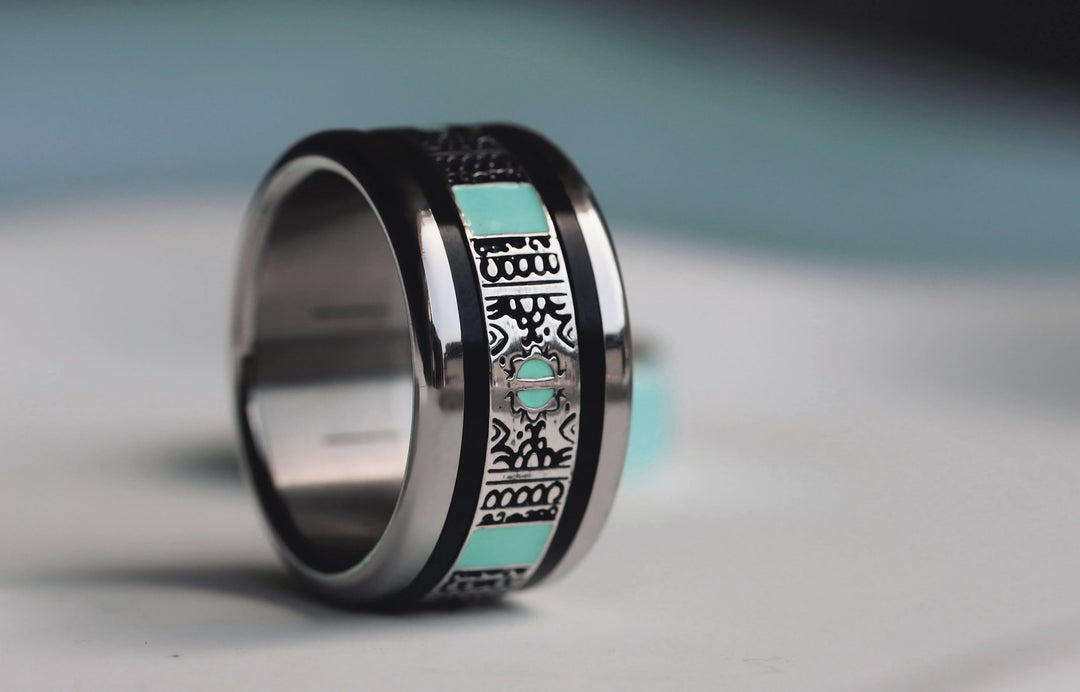 Inner ring (2/3 addon) "Serenity Wave" in oxidised silver with turquoise enaml coating for interchangeable mood ring