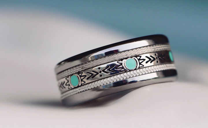 Anneau (medium) "Turquoise Mirage" en argent oxydé avec revêtement en émail turquoise pour bague mood interchangeable
