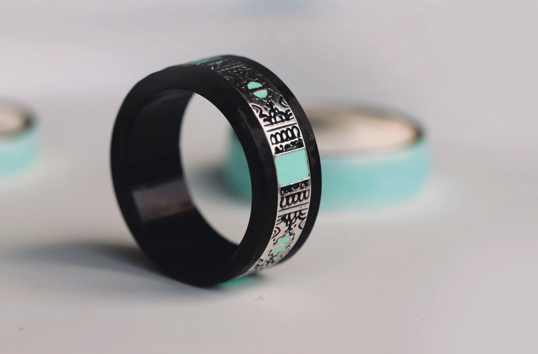 Inner ring (2/3 addon) "Serenity Wave" in oxidised silver with turquoise enaml coating for interchangeable mood ring