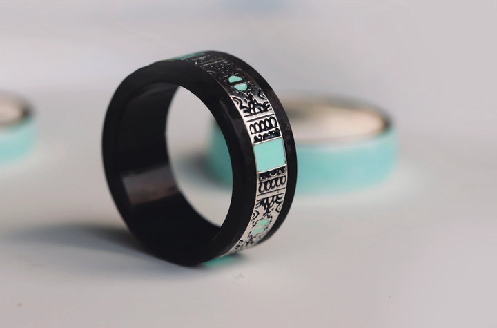 Inner ring (2/3 addon) "Serenity Wave" in oxidised silver with turquoise enaml coating for interchangeable mood ring