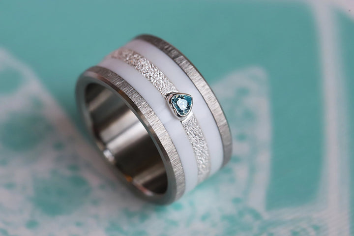 Open Heart - blue 💙Medium 3D center en argent glitter 925 avec zircon bleu pour bague mood interchangeable