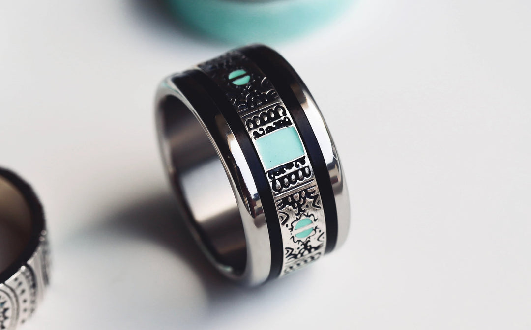 Inner ring (2/3 addon) "Serenity Wave" in oxidised silver with turquoise enaml coating for interchangeable mood ring