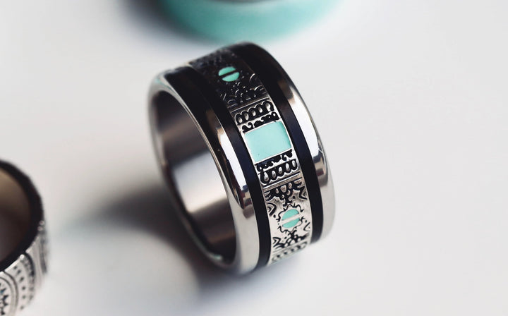 Inner ring (2/3 addon) "Serenity Wave" in oxidised silver with turquoise enaml coating for interchangeable mood ring