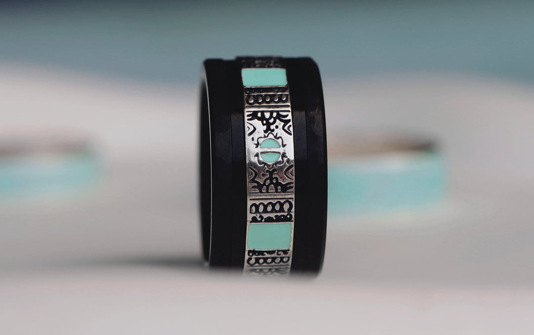 Inner ring (2/3 addon) "Serenity Wave" in oxidised silver with turquoise enaml coating for interchangeable mood ring