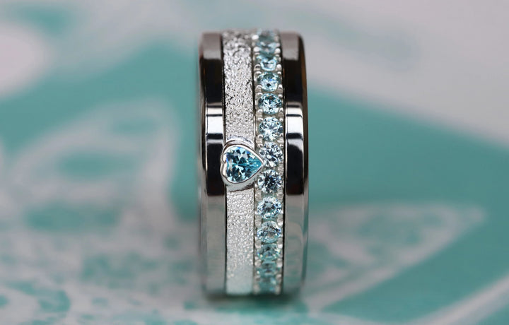 Open Heart - blue 💙Medium 3D center en argent glitter 925 avec zircon bleu pour bague mood interchangeable