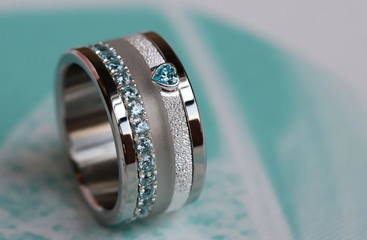 Open Heart - blue 💙Medium 3D center en argent glitter 925 avec zircon bleu pour bague mood interchangeable