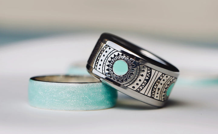 Anneau (addon) "Azur Dream" en argent oxydé avec revêtement en émail turquoise pour bague mood interchangeable