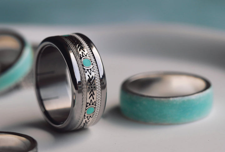Anneau (medium) "Turquoise Mirage" en argent oxydé avec revêtement en émail turquoise pour bague mood interchangeable