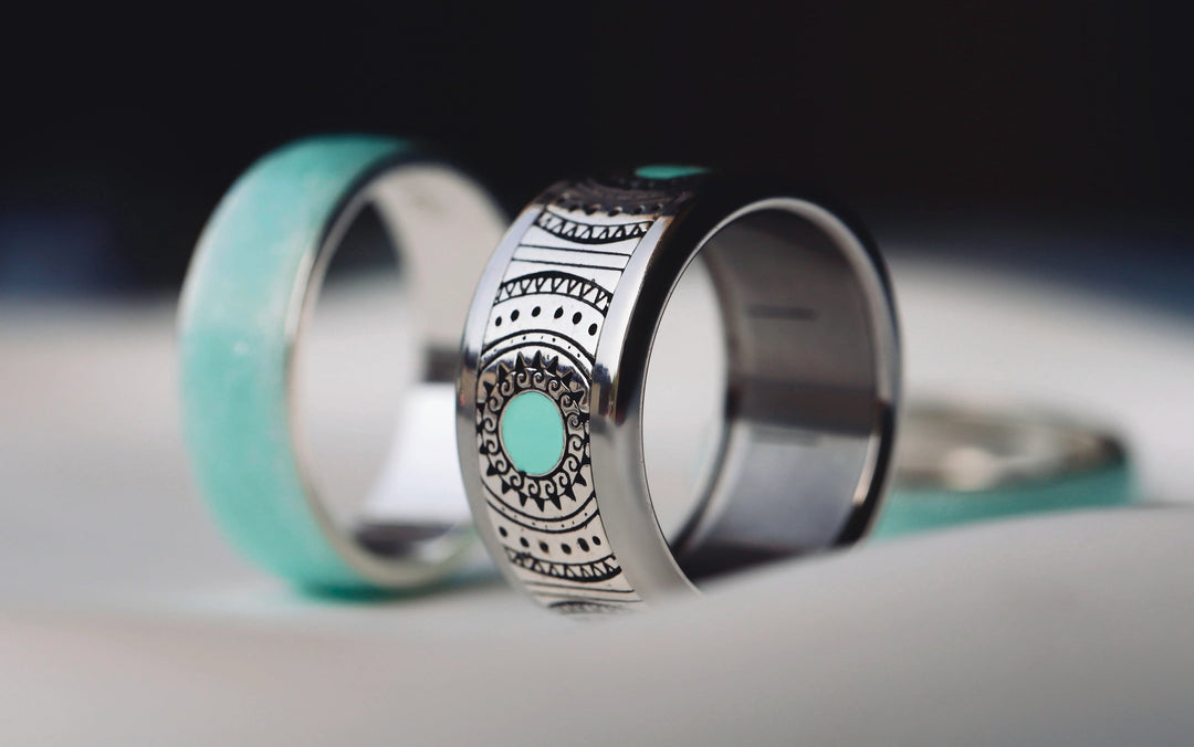 Innenring (Addon) "Azur Dream" aus oxidiertem Silber mit türkisfarbener Emaille-Beschichtung, für den auswechselbaren mood Ring