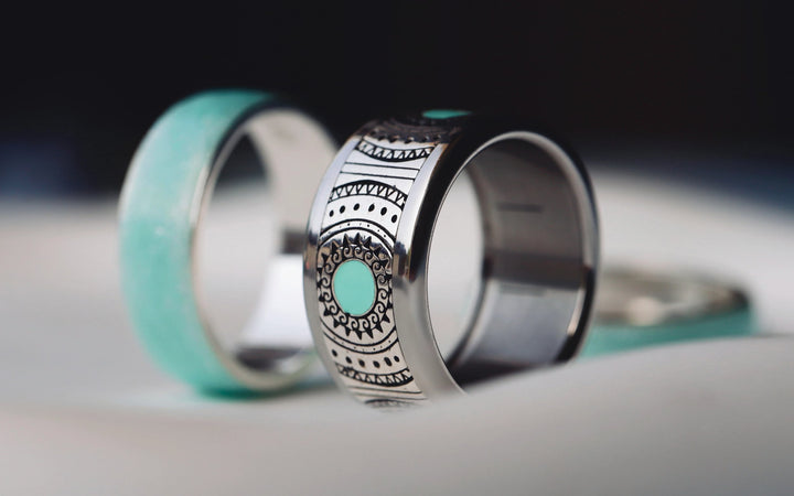 Anneau (addon) "Azur Dream" en argent oxydé avec revêtement en émail turquoise pour bague mood interchangeable