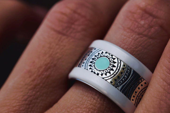 Anneau (addon) "Azur Dream" en argent oxydé avec revêtement en émail turquoise pour bague mood interchangeable