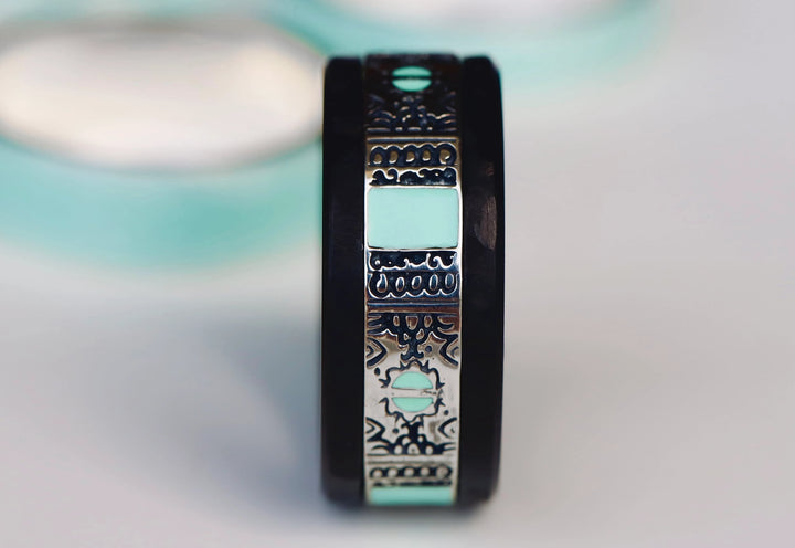 Inner ring (2/3 addon) "Serenity Wave" in oxidised silver with turquoise enaml coating for interchangeable mood ring