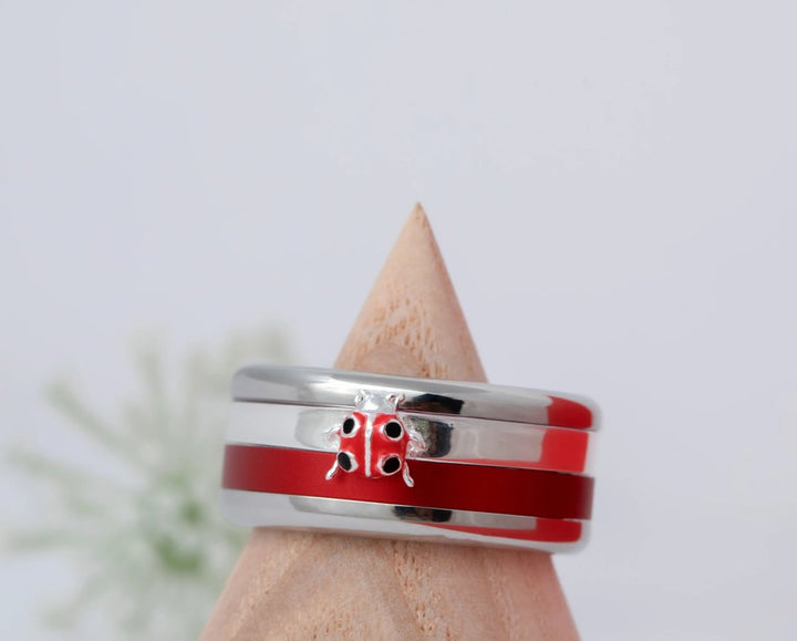 Marienkäfer🐞 Medium 3D Center aus 925er Silber mit Emaille-Beschichtung für den auswechselbaren mood Ring