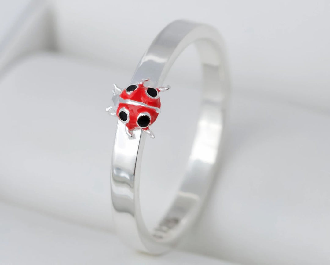 Marienkäfer🐞 Medium 3D Center aus 925er Silber mit Emaille-Beschichtung für den auswechselbaren mood Ring