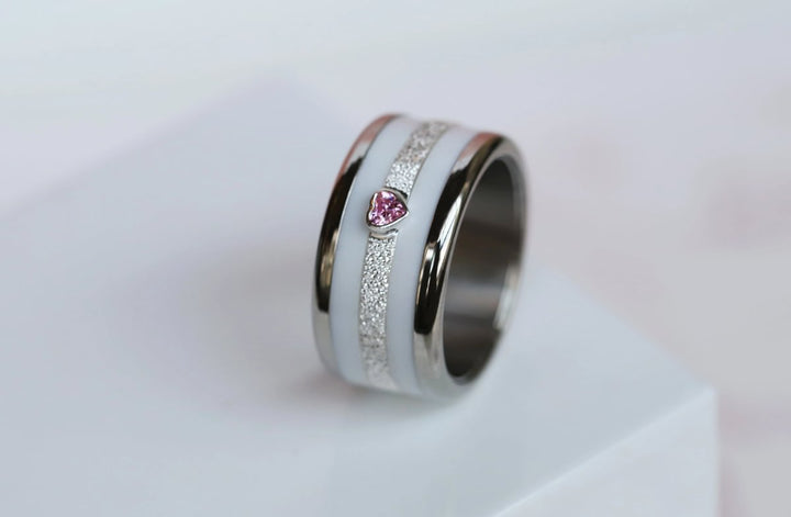 Open Heart - pink 💗 Medium 3D center en argent glitter 925 avec zircon rose pour bague mood interchangeable