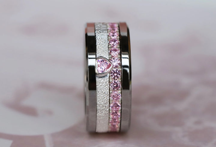 Open Heart - pink 💗 Medium 3D center en argent glitter 925 avec zircon rose pour bague mood interchangeable