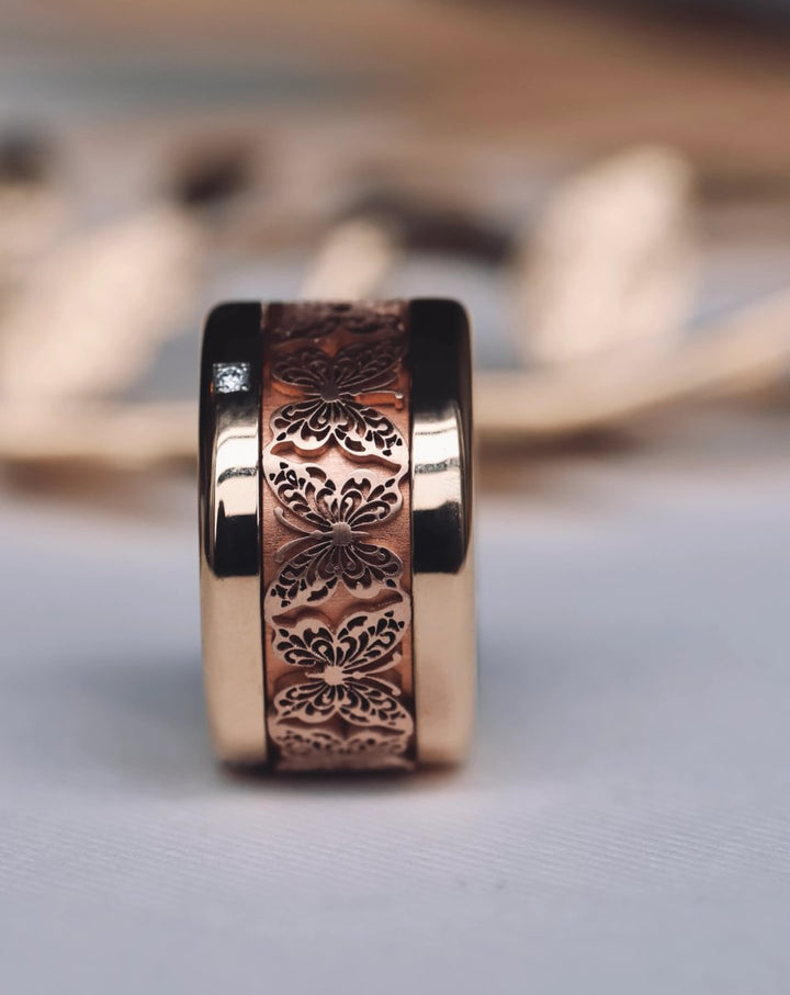 Innenring (Addon) „Edelstahlflügel“ aus geschnittenem Edelstahl – Ring mit Schmetterling