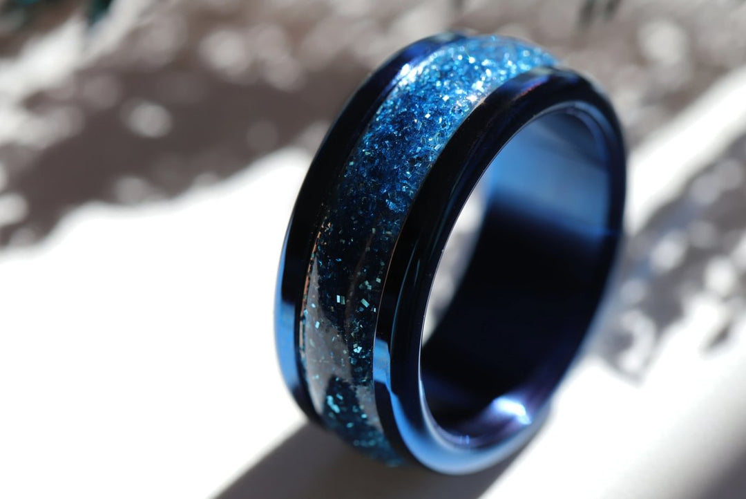 Blauer Mond 🌘 Innenring (2/3 Addon) aus 925er Silber mit blauer Emaillebeschichtung - Pailletten