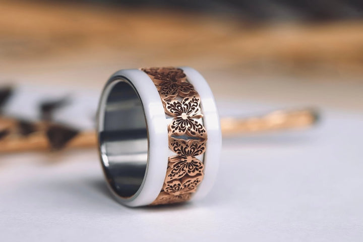 Innenring (Addon) „Edelstahlflügel“ aus geschnittenem Edelstahl – Ring mit Schmetterling