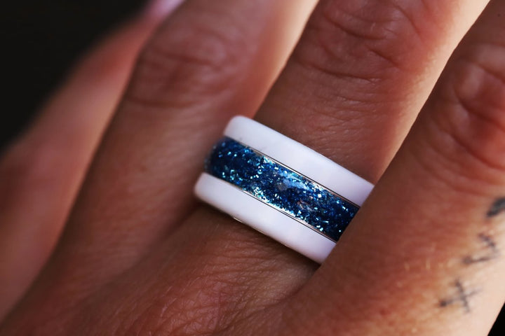 Blauer Mond 🌘 Innenring (2/3 Addon) aus 925er Silber mit blauer Emaillebeschichtung - Pailletten