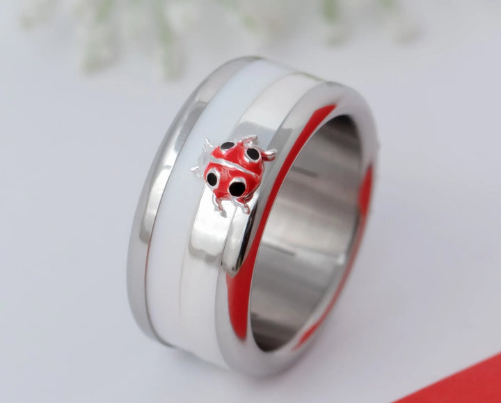 Marienkäfer🐞 Medium 3D Center aus 925er Silber mit Emaille-Beschichtung für den auswechselbaren mood Ring