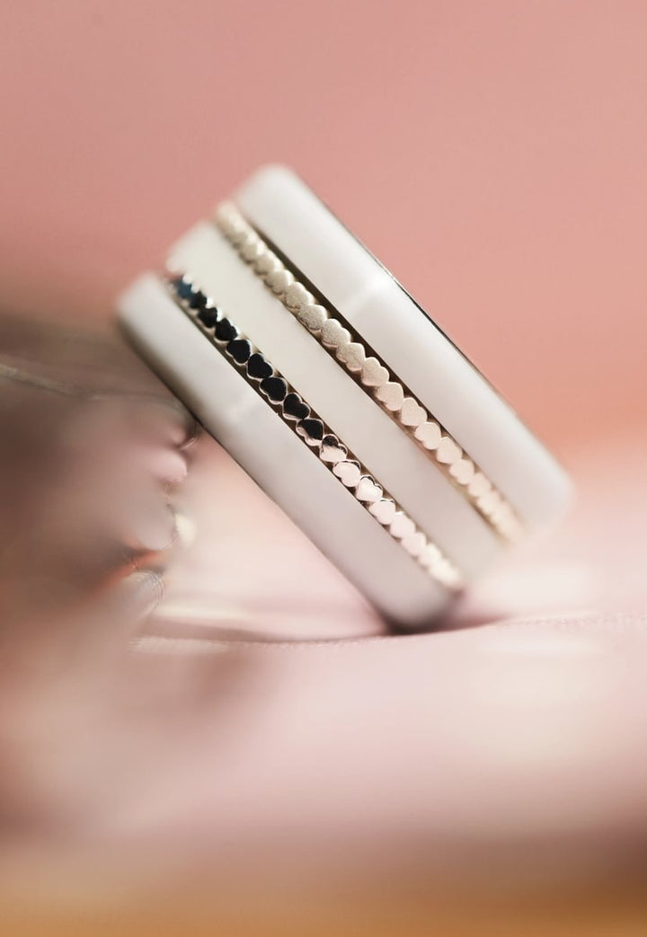 Pack de 2 anneaux(Addon Mini) en argent 925 "Coeurs" finition à choix pour bague mood interchangeable