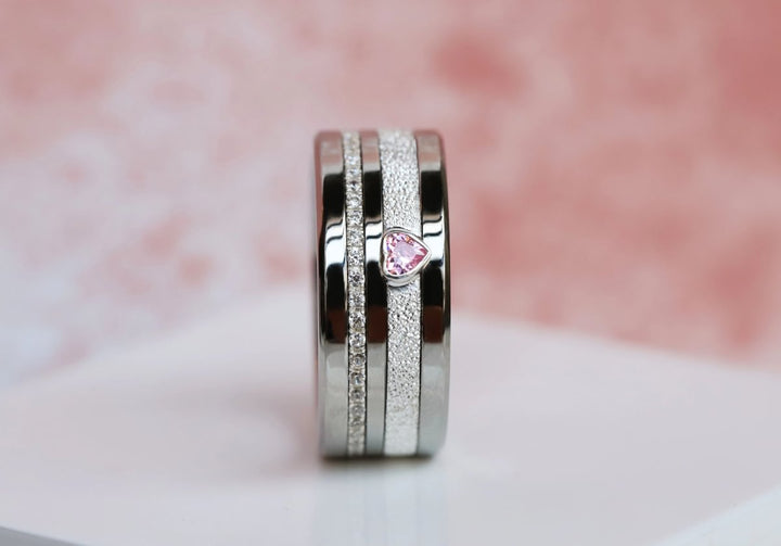 Open Heart - pink 💗 Medium 3D center en argent glitter 925 avec zircon rose pour bague mood interchangeable