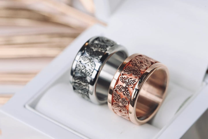 Innenring (Addon) „Edelstahlflügel“ aus geschnittenem Edelstahl – Ring mit Schmetterling