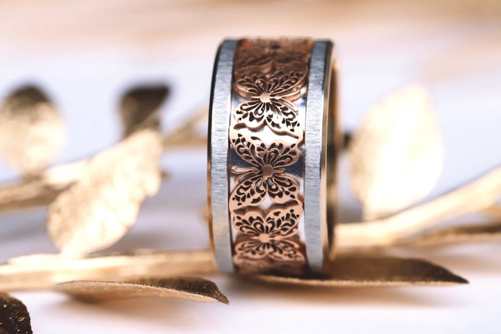 Innenring (Addon) „Edelstahlflügel“ aus geschnittenem Edelstahl – Ring mit Schmetterling