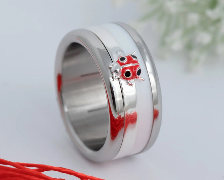 Marienkäfer🐞 Medium 3D Center aus 925er Silber mit Emaille-Beschichtung für den auswechselbaren mood Ring