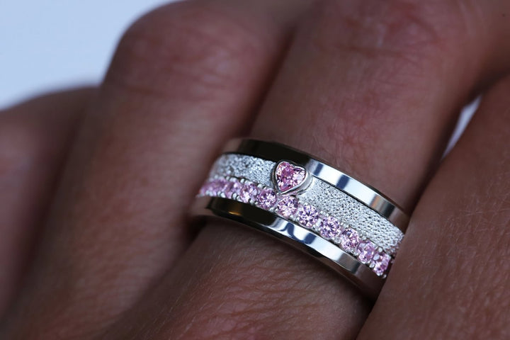 Open Heart - pink 💗 Medium 3D center en argent glitter 925 avec zircon rose pour bague mood interchangeable