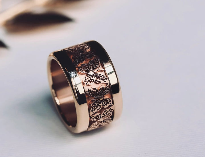 Innenring (Addon) „Edelstahlflügel“ aus geschnittenem Edelstahl – Ring mit Schmetterling