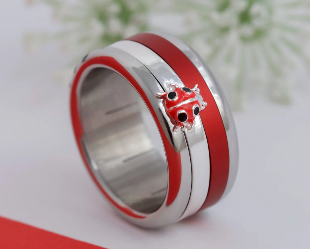 Marienkäfer🐞 Medium 3D Center aus 925er Silber mit Emaille-Beschichtung für den auswechselbaren mood Ring