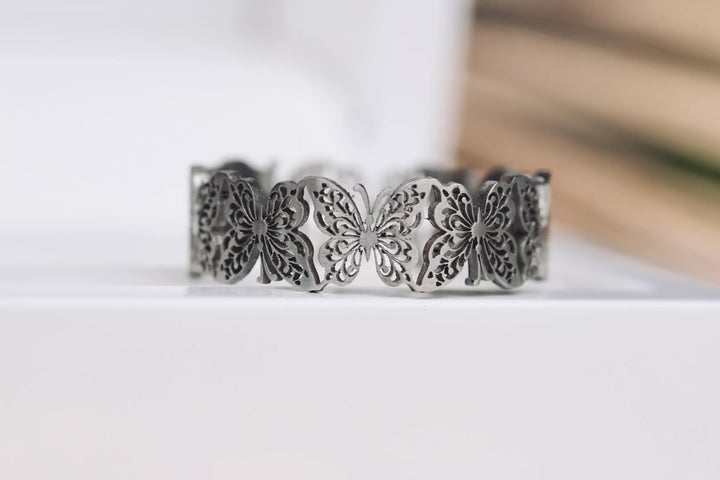 Innenring (Addon) „Edelstahlflügel“ aus geschnittenem Edelstahl – Ring mit Schmetterling