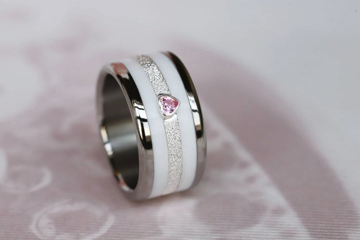 Open Heart - pink 💗 Medium 3D center en argent glitter 925 avec zircon rose pour bague mood interchangeable