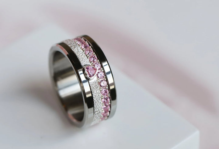 Open Heart - pink 💗 Medium 3D center en argent glitter 925 avec zircon rose pour bague mood interchangeable