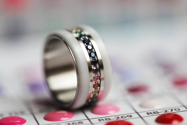 💍 Innenring (Medium Addon) "Aura Regenbogen" aus 925er Silber mit Zirkonia Steine besetzt